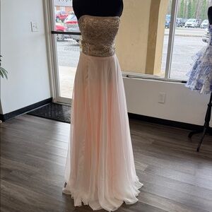 Strapless Blush Pink Sequin Bodice Evening Gown